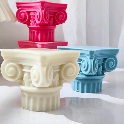 Silicone Roman Pillar candle mould with irregular column design.