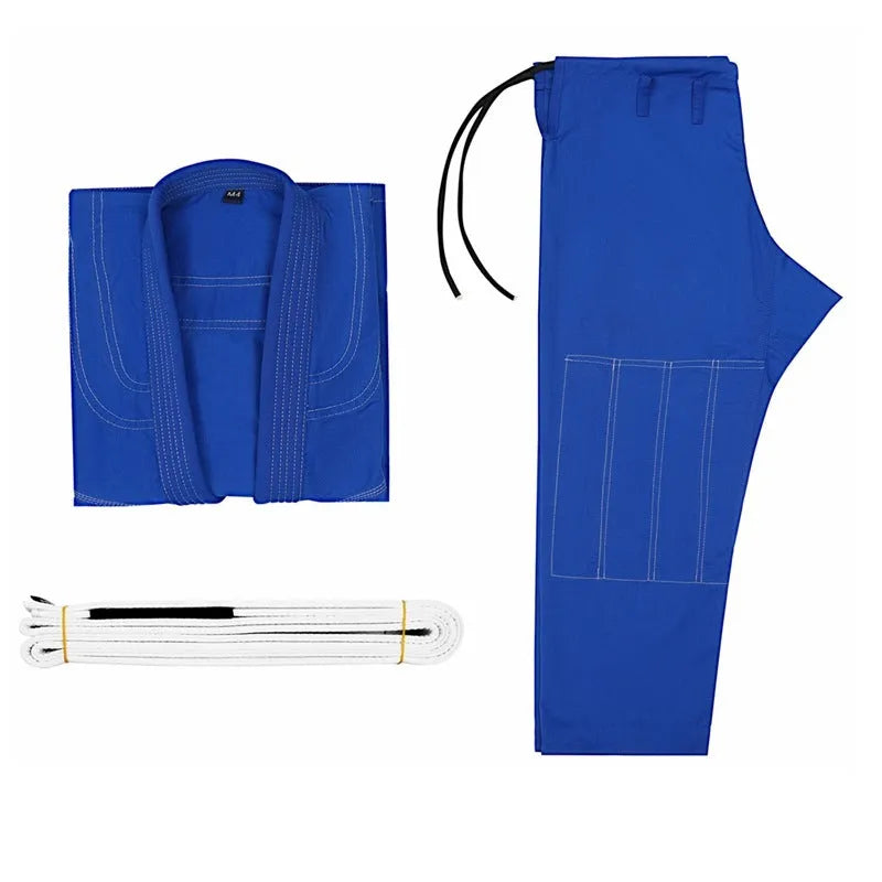 Brazilian Jiu-jitsu training clothing set in cotton blend fabric showing black, grey, Rose Red, blue, and white colour options
