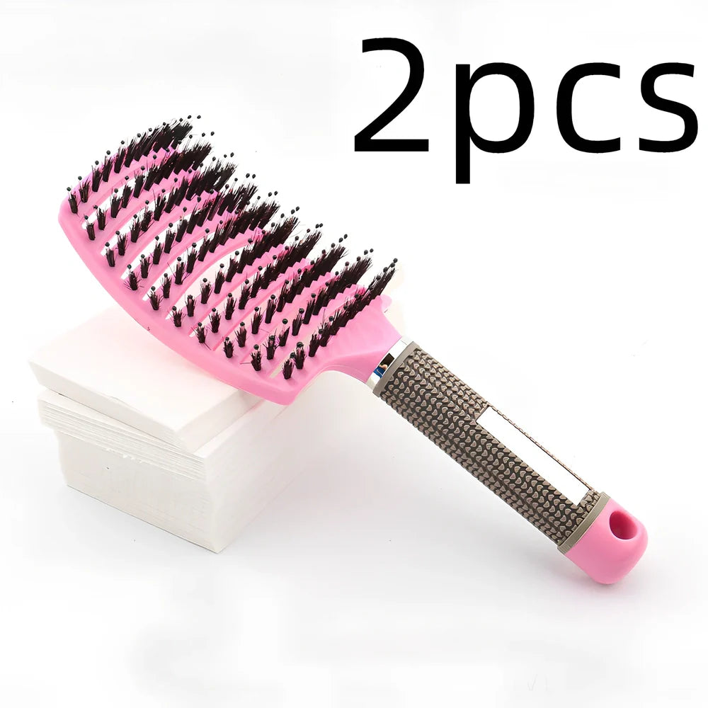 Large curved hairbrush with boar bristles showing 15cm width and natural bristle distribution