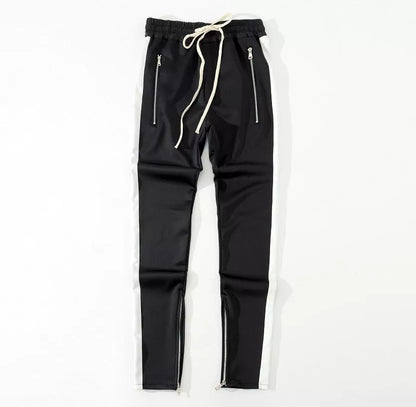 Men's casual pants with retro color stripe and inside zipper