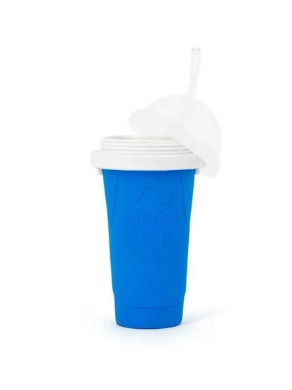 Blue quick refrigeration pinch cup showing double-layer construction with 10.6cm height and 20.6cm diameter measurements