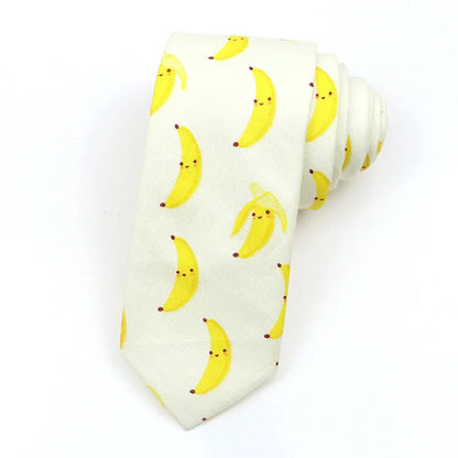 A narrow Korean-style cotton bow tie featuring a cartoon print, shown in a selection of colours.