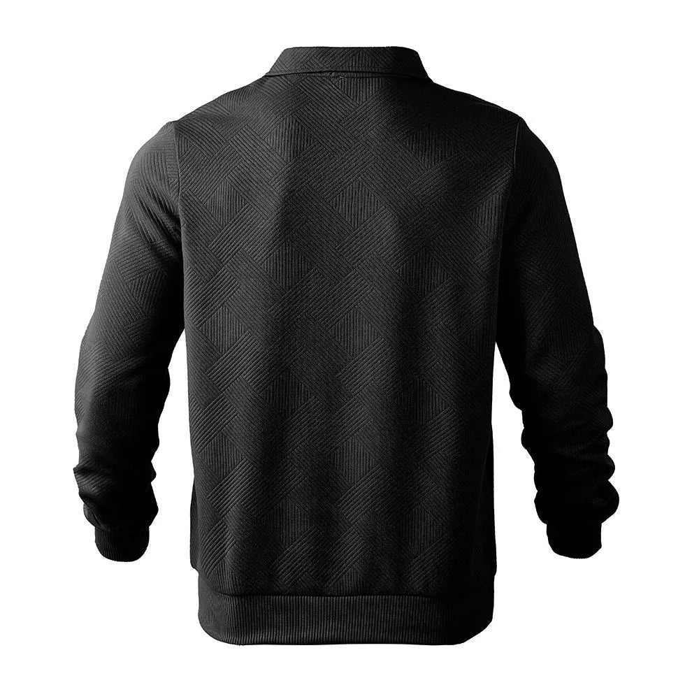 Men's Jacquard Half-Zip Sweatshirt in solid colors with unique lapel design