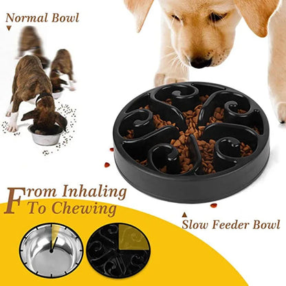 Slow feeder dog bowl with maze pattern and non-slip base in assorted colours