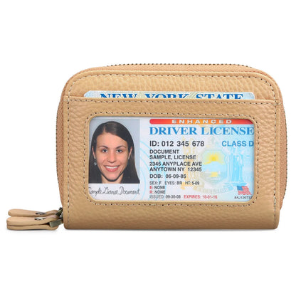 Genuine cowhide leather expanding card holder wallet with zipper closure in multiple colour options