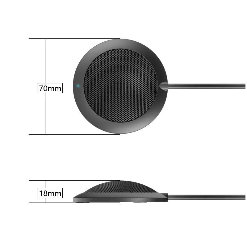 Black omnidirectional USB microphone with zinc alloy shell and metal mesh cover, 70mm diameter