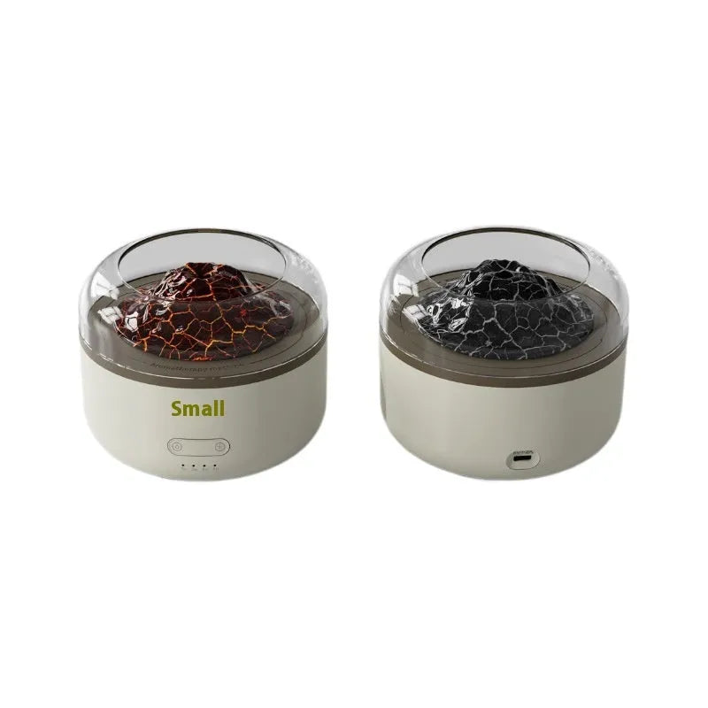 Milky white round plastic simulation flame aroma diffuser with colourful flame effect and anion function