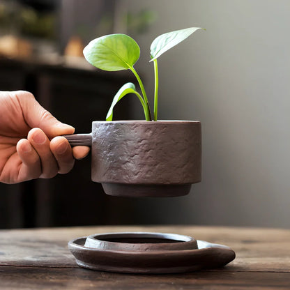 New Chinese style ceramic desktop flowerpot in bamboo fish basket motif, 10-15cm tall for indoor plants