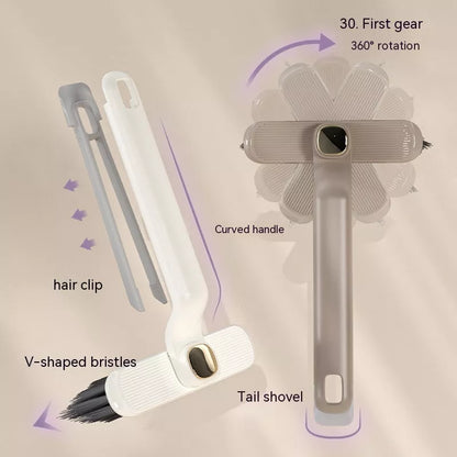 Multi-function rotating crevice cleaning brush in purple, white, and brown for kitchen and bathroom tile joints
