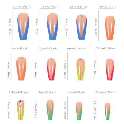 BKS3037 colour detachable nail tips with diamond French design and cartoon heart patterns.