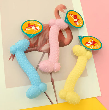 Non-toxic rubber dog chew toys in star, ring and ball shapes with textured cleaning surface