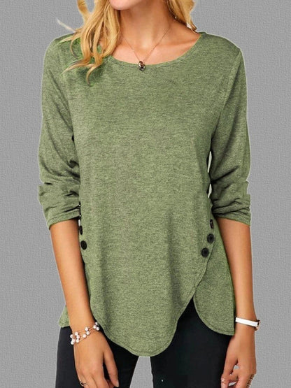 Comfy oversized cotton t-shirt with irregular hem design in black, green, and blue colors