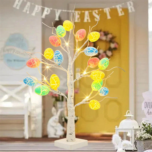 LED Easter birch tree with warm white lights, adjustable branches, and a realistic black-and-white pattern for festive home decor