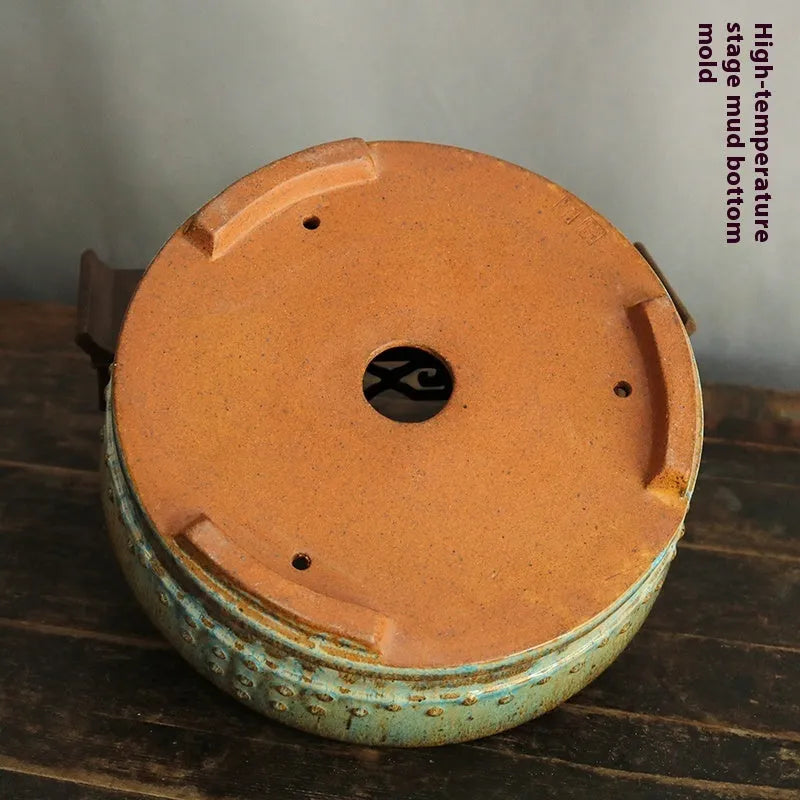 Handmade round ceramic purple sand planter with high temperature firewood glaze finish for flowers and green plants