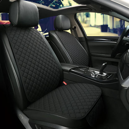 Flax linen car seat cover protector in beige, black, red and brown, with cushion and five-seat style options.