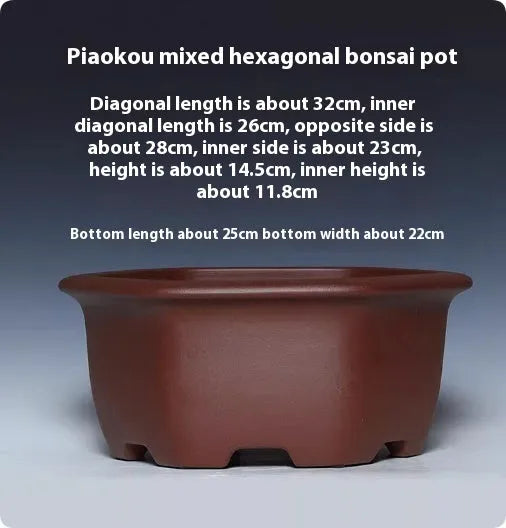 Square purple clay succulent bonsai pot with classical design on wooden table