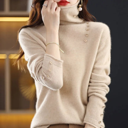 Slim fit knitted shirt with 3D pattern in light camel colour, showing regular sleeves and 40cm length