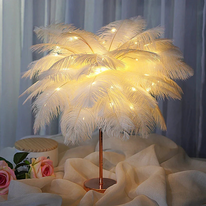 Hhomeenjoy Chic Feather Lamp: Elegant Tabletop Glow for Any Room