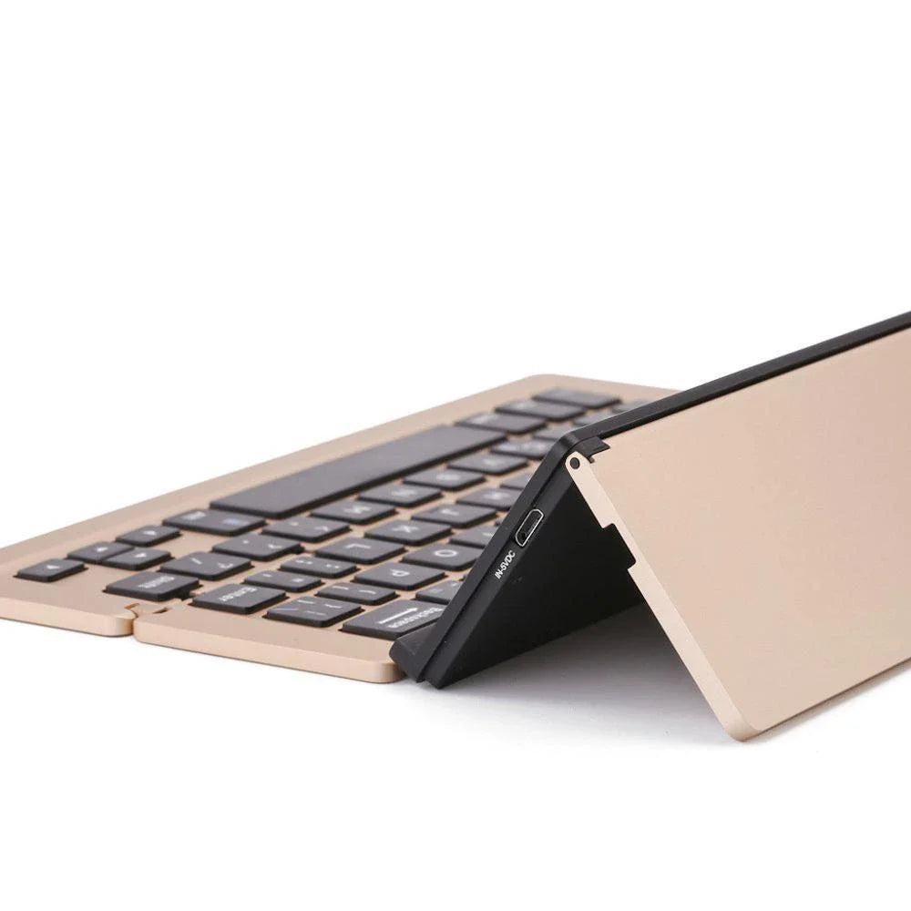 Foldable wireless Bluetooth keyboard with premium metal and ABS construction for seamless mobile productivity