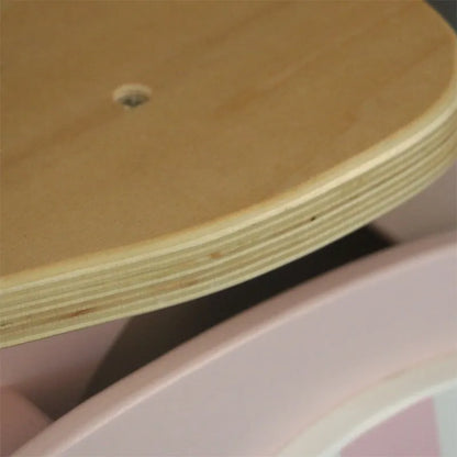 Pink wooden balance scooter for toddlers measuring 10 inches, designed for children aged 1-6 years