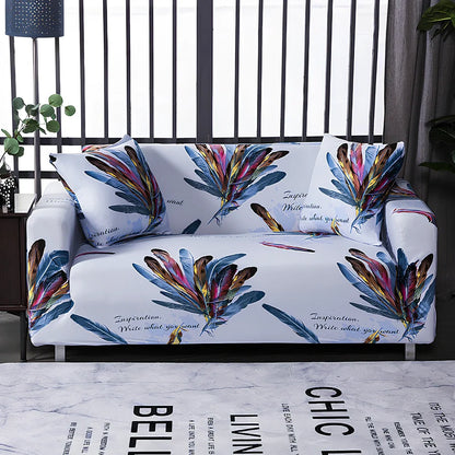 Printed geometric pattern sofa cover on double seat sofa measuring 145-185cm with spill protection