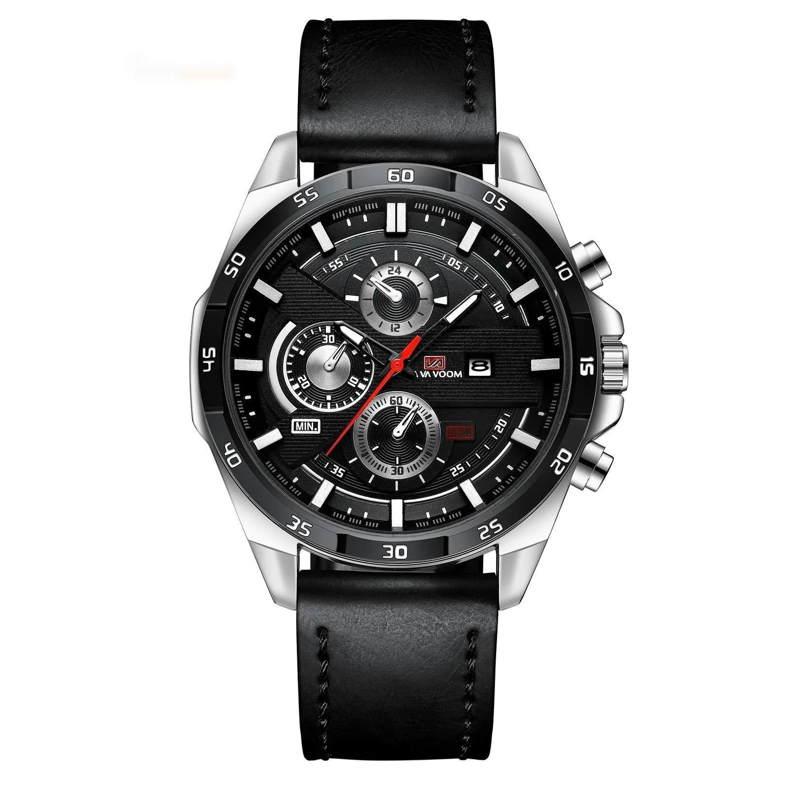 Men's business calendar waterproof quartz watch showing nine colour variants with 10mm thickness