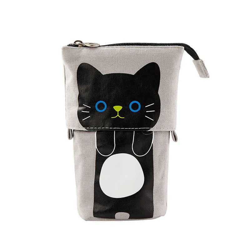 Round Korean-style canvas pencil case with cartoon animal pattern measuring 19cm