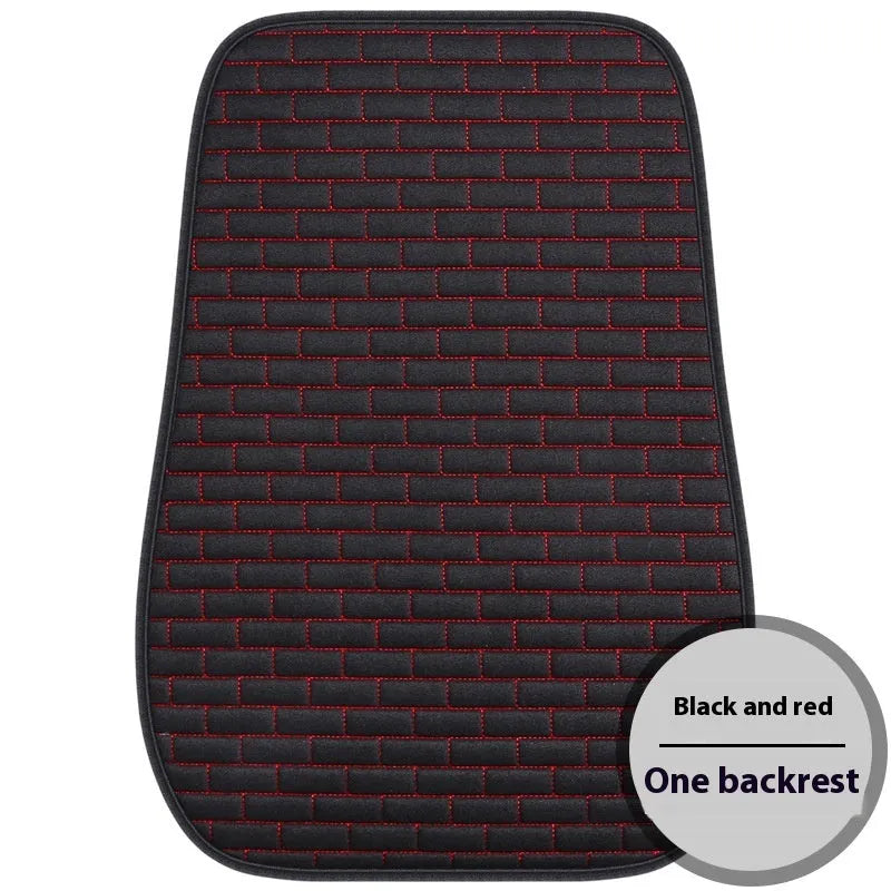 Linen car seat cushion three-piece protective pad with ventilation and sponge filler in black, black and red, grey, brown, or beige