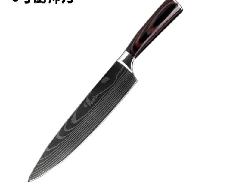 Premium 8-Piece Stainless Steel Chef Knife Set with Elegant Damascus Pattern Blades and Ergonomic Handles