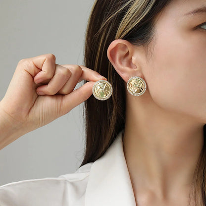 Intricate Pegasus coin pendant necklace and earrings set with classic O-chain design in alloy metal