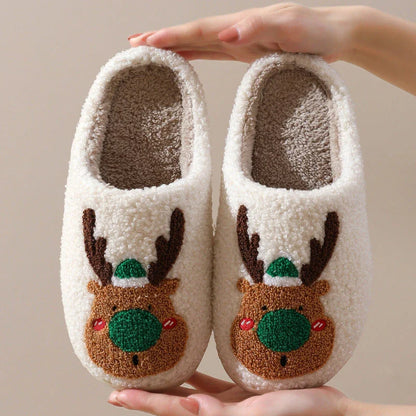 Cozy Elk-themed Christmas slippers with plush materials and slip-resistant soles for indoor comfort and style