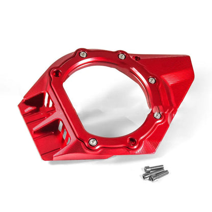 Vespa Primavera clutch intake cover in metallic finish shown on a scooter engine.