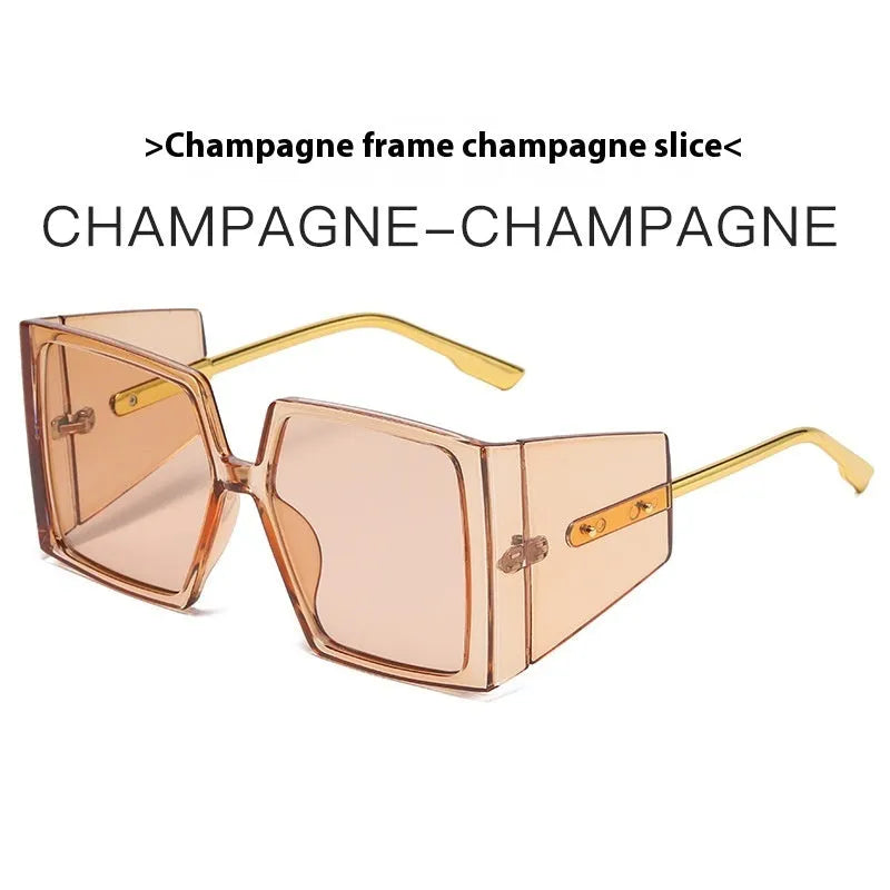 Large square frame sunglasses with UV400 lenses in various colours including black, blue, and green frames.