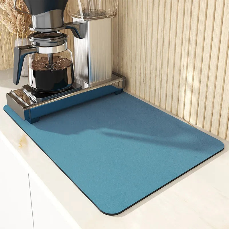 Black square kitchen drain pad with PU leather surface and rubber anti-slip backing