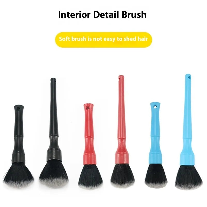 Soft nylon car detail brush with black blue or red handle for interior car cleaning and dashboard vent dust removal