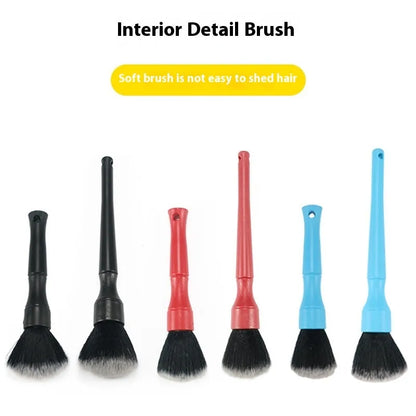 Soft nylon car detail brush with black blue or red handle for interior car cleaning and dashboard vent dust removal