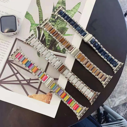 Fashion Personality resin watch strap in multiple colours showing 18cm length and connection points for Apple Watch and universal 22mm watches