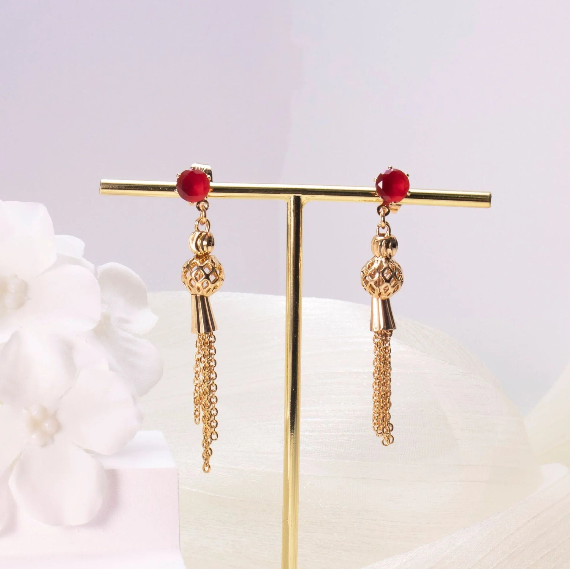 Gold-plated diamond tassel earrings for women with detailed design