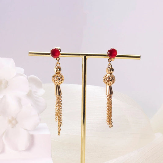 Gold-plated diamond tassel earrings for women with detailed design