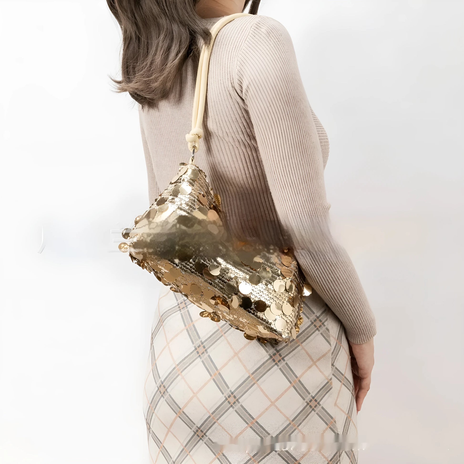Women's polyester crossbody shoulder bag with sandwich pocket in black, gold or silver