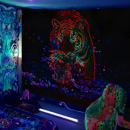 Fluorescent landscape tapestry in multiple colours and sizes with glowing UV effects