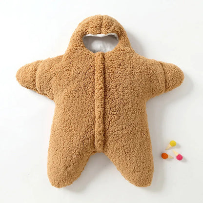 Baby winter sleeping bag with starfish print in lambswool velvet and cotton for newborns 0-6 months