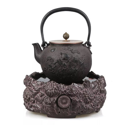Handmade pig iron pot tea set in rock crab color, 1.3L capacity