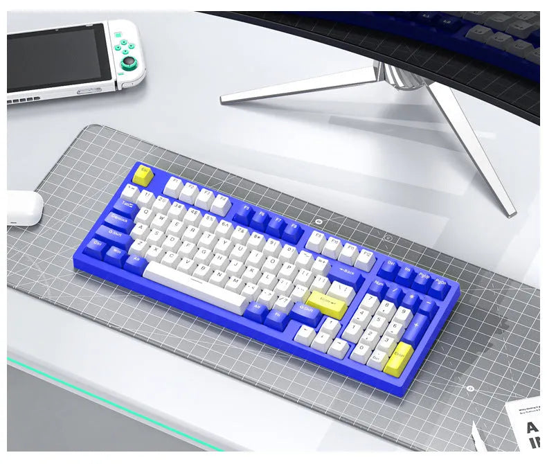 K98 mechanical keyboard and matching wireless mouse in a selected colour from the range on a desk.
