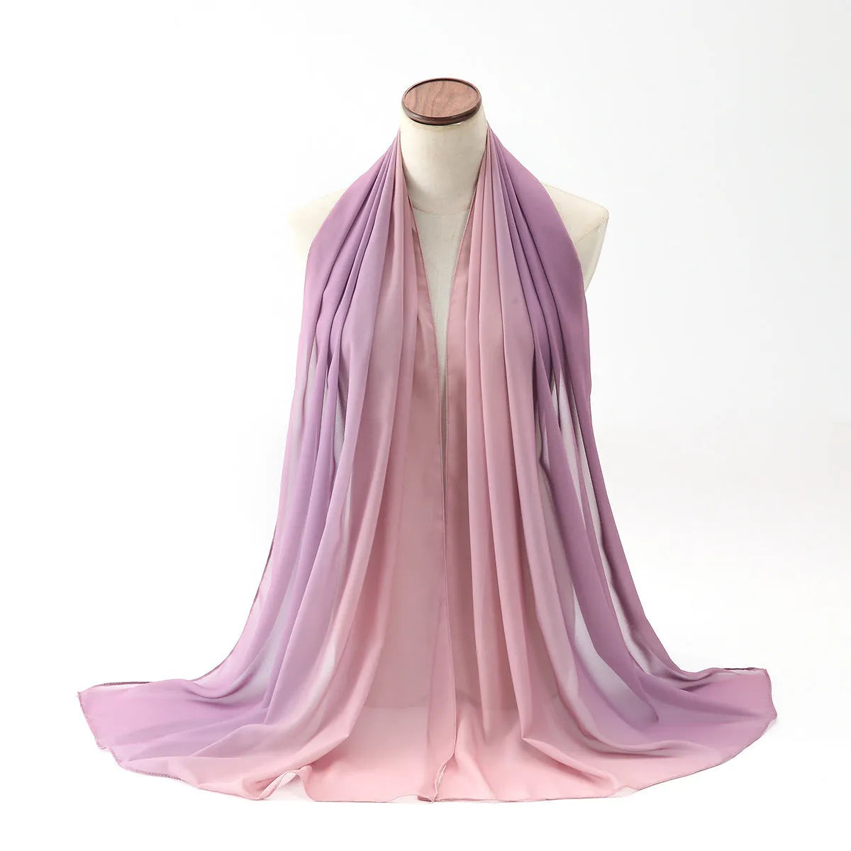 Women's chiffon bubble towel scarf in ethnic pattern showing draped length of 175 cm