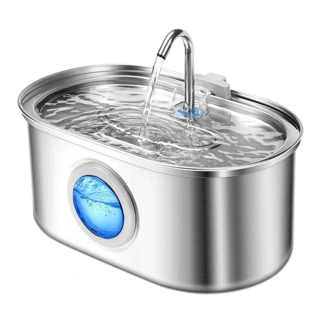 Stainless steel round pet water dispenser with 4L capacity and multiple outlet options