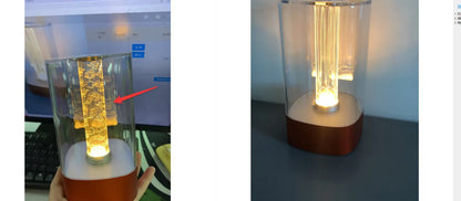 Rose Gold LED touch atmosphere lamp with abstract pattern on bedside table
