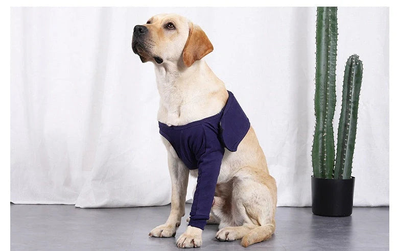 Denim anti-licking sleeve for dogs postoperative recovery in dark blue