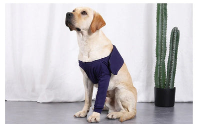 Denim anti-licking sleeve for dogs postoperative recovery in dark blue