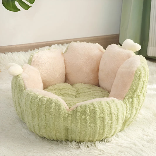 Green or purple cactus-shaped soft cat litter kennel pet bed on a floor